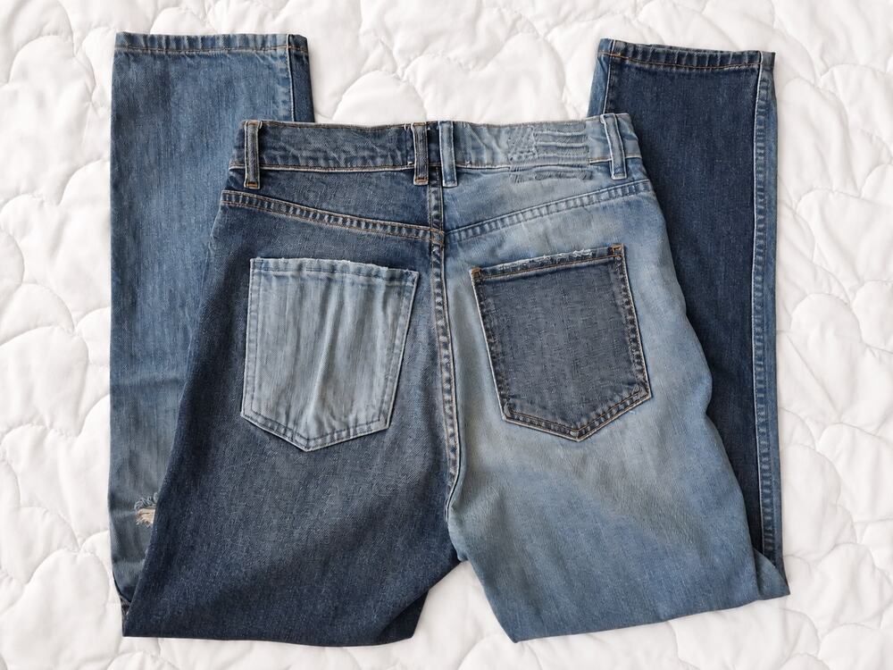 REVICE Two Tone Split Wash High Rise Distressed Straight Leg Jeans Size 29